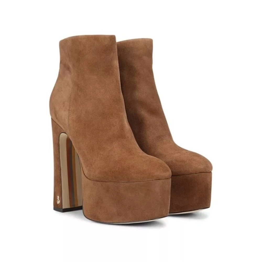 SAM EDELMAN Womens Brown Eli Round Toe Platform Suede Booties 7.5 M BNIB